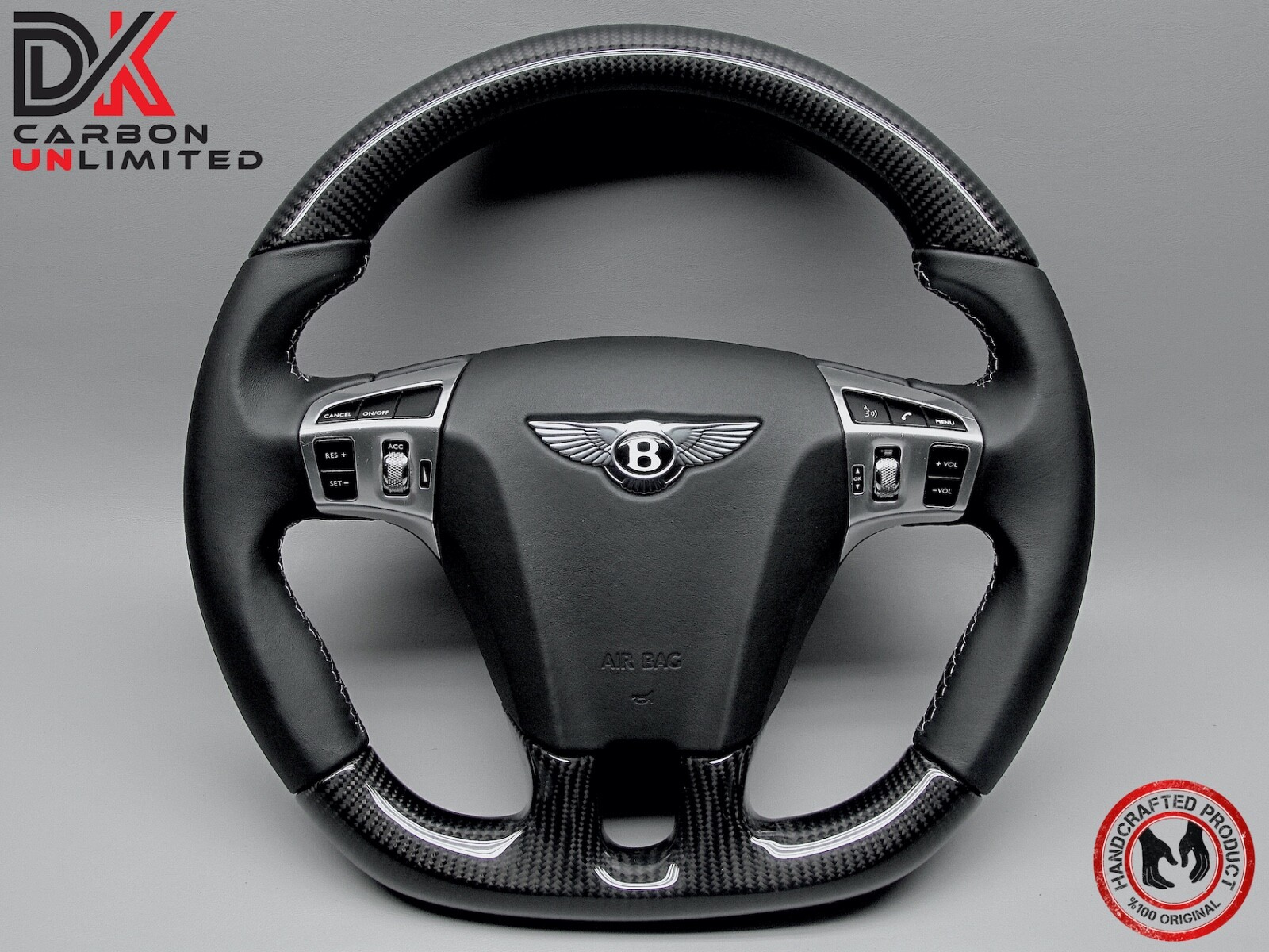 Bentley Continental GT Flying Spur 5mm White Ring Napa Carbon Steering Wheel v1