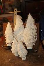 Lot of 5 White Christmas Fir Pine Trees Model Layout Village Display