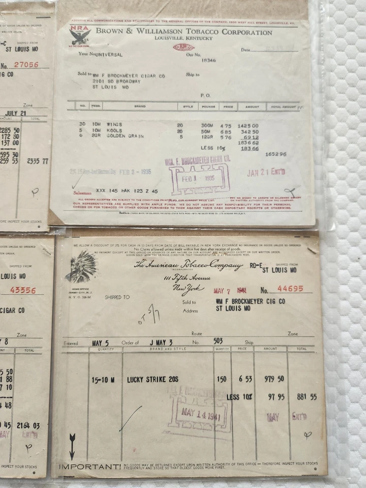 LOTE DE RECIBOS DE VENTA DE AMERICAN TOBACCO COMPANY AÑOS 30 Y 40 Foto 4 de 4
