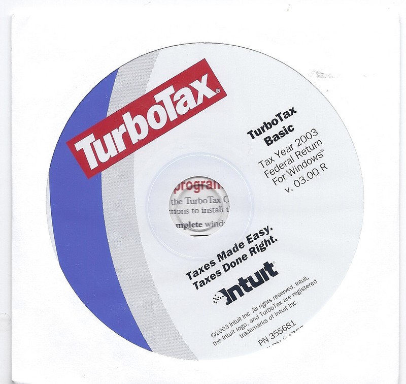 TurboTax Basic 2003 for Windows v.03.00R CD (sealed)