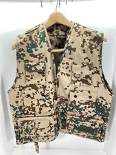 Mil-Tec Sturm Hunting Vest Men Medium Beige Camouflage Camo Full Zips 10 Pockets