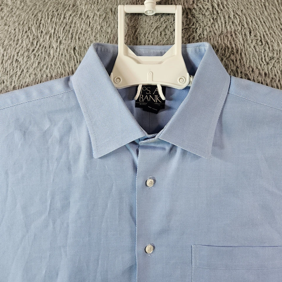 Jos A Bank Dress Shirt Men 17.5 35 Button Up Long Sleeve Blue White Striped - Image 3 of 4