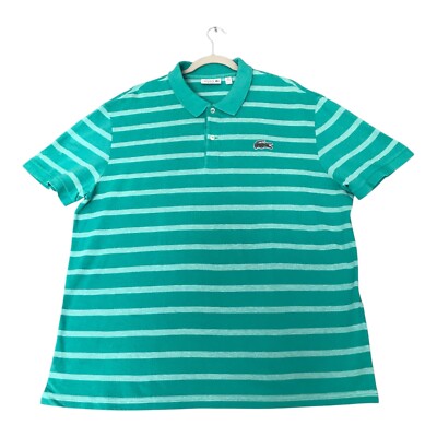 Lacoste Men Green Stripes Polo Short Sleeve Shirt Size 9