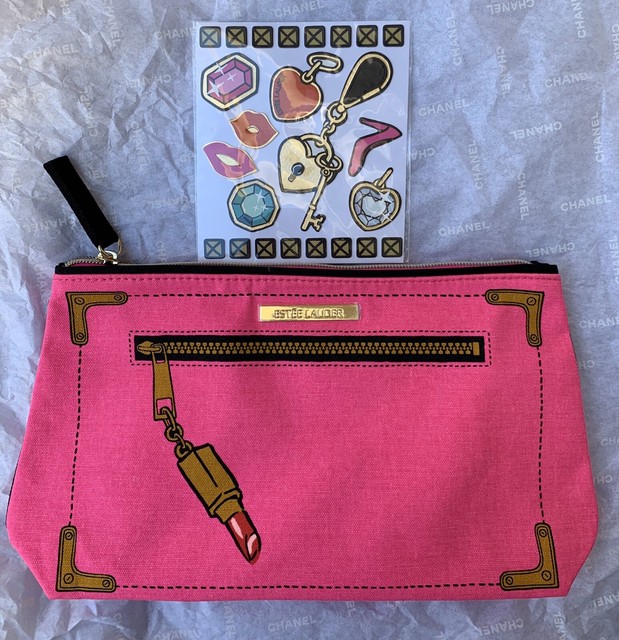 NEW Estee Lauder Pink Color Cosmetic Travel Makeup Bag Pouch Zippered