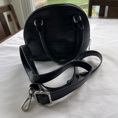 ASOS Handbag Black Faux Leather Croc pattern Shoulder Bag Zip