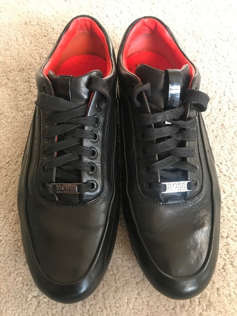 mens black leather trainers size 9