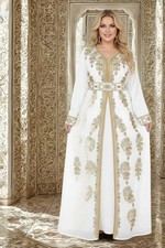Eid SALE Abaya Elegant Moroccan Georgette Islamic Dubai White Stylish Kaftan