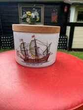 Porzellandose mit Segelschiffmotiv, Tabakdose, Aufbewahrungsdose 1950er Jahre