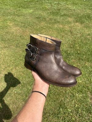 Frye Molly Womens Sz 8.5 Ankle Boots Brown Leather Double Buckle D Ring Low