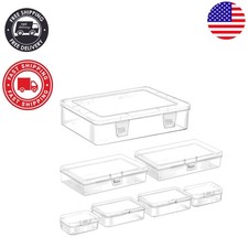 7-Pack Clear Plastic Storage Boxes with Hinged Lids for Art Craft Organization