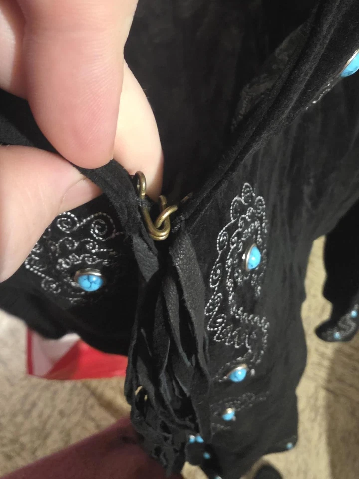 Vtg Scully Women's Black Embroidered Suede Fringe Long Coat Jacket XL - Image 4 of 4