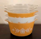 Vintage Pyrex Corning Butterfly Gold Pattern Stacking Bowl 471 472 473 With Lids