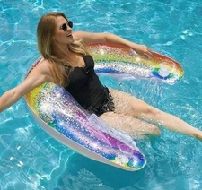 JUMBO Sun Chair Float With 2 Cup Holders PoolCandy Rainbow Collection Glitter 