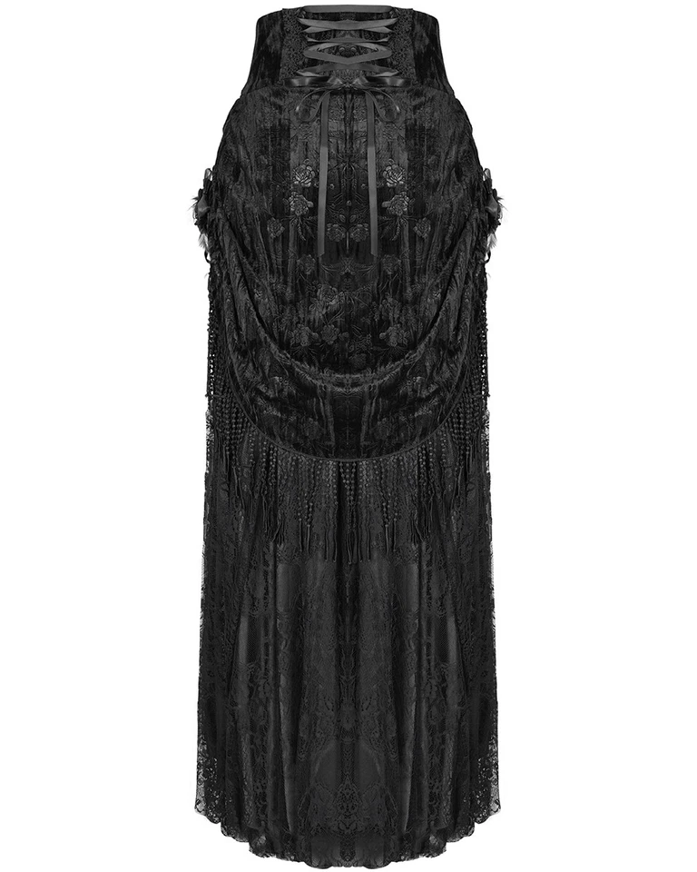 Eva Lady Womens Long Gothic Rose Velvet & Lace Embellished Maxi Skirt - Black - Image 2 of 4