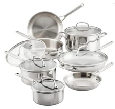 KitchenAid 3-Ply Base Stainless Steel 11-Piece Cookware Set, Brushed Stainless