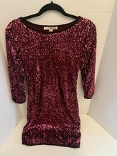 Fuchsia Sequin Y2K Mini velvet Dress Forever 21 Contemporary Size S statement 