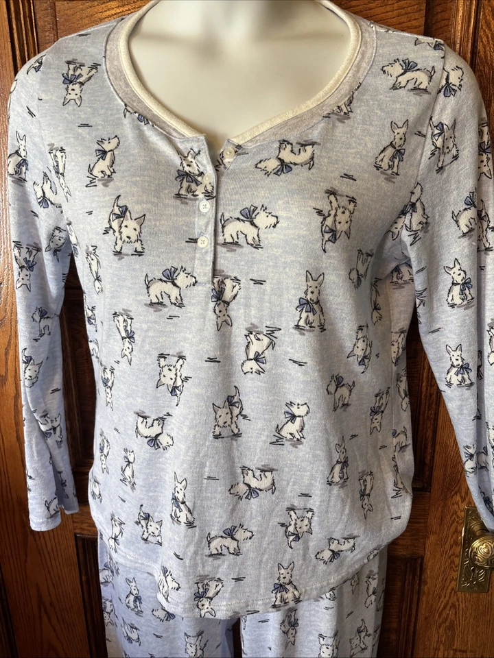 Pijama azul para mujer LAURA ASHLEY conjunto superior Scottie Westie estampado de perro, talla L Foto 2 de 4