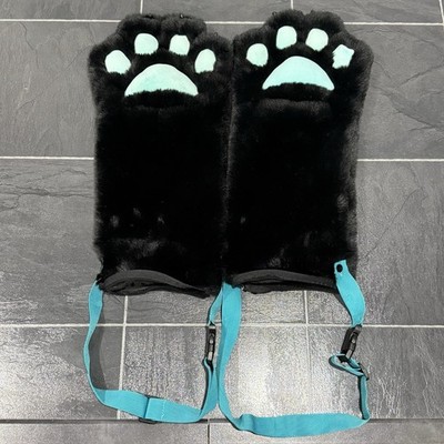 Furry Cat Paw Gloves Black Blue Fuzzy Micotaku Detachable For Custom DIY Fursuit