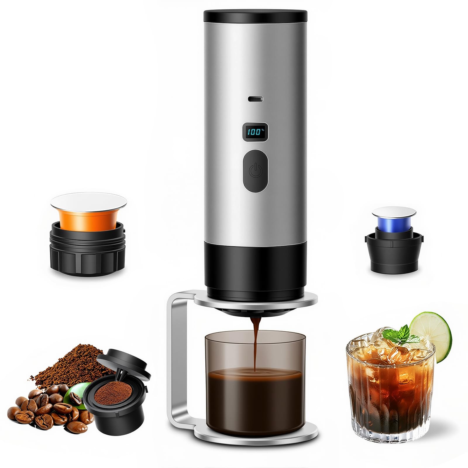 3-in-1 Portable Coffee Maker, Espresso Machine, Self-Heating Travel Coffee Ma...