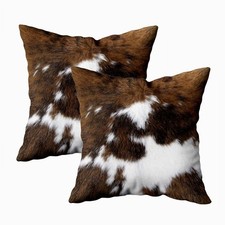 Pack of 2 Throw Pillow Covers Christmas Cowhide Printing Western 18x18 Pillow...