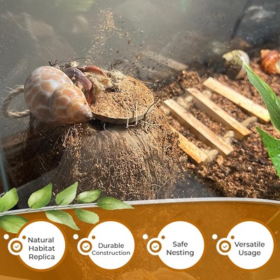 Hermit Crab Hamster Coconut Cave Hide with Ladder Reptile & Snake Natural Coc...