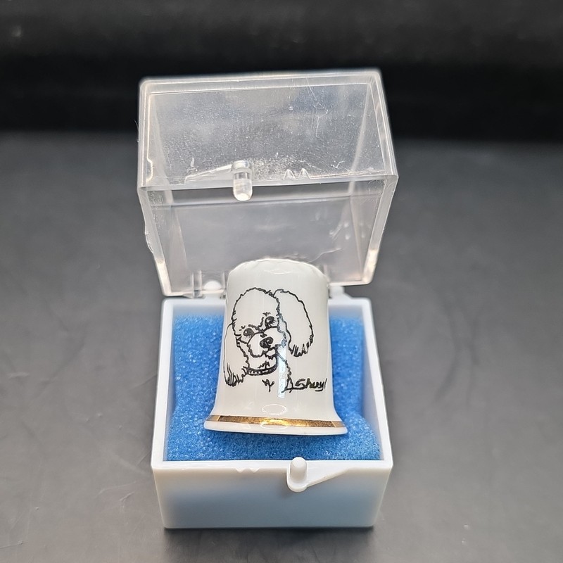 Porcelain Sewing Thimble Dog Design Made in England Fine Bone China