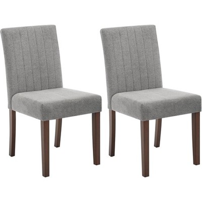 Gray Linen Dining Chair Set of 2,Modern Upholstered Chairs for Dining Room&Cafe