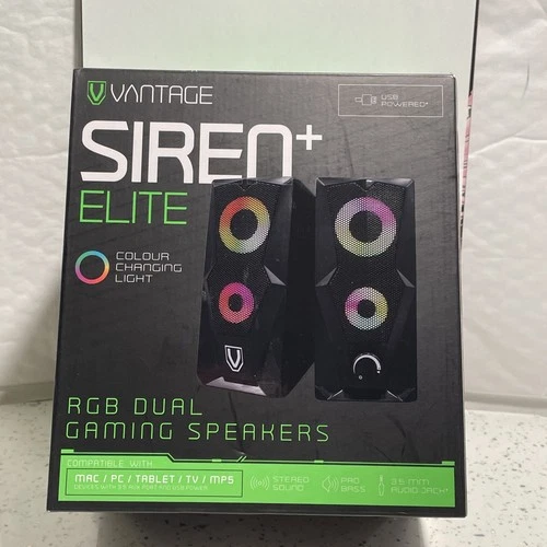 VANTAGE SIREN ELITE RGB DUAL GAMING SPEAKERS MAC/PC/TV/TABLET/MP5, New
