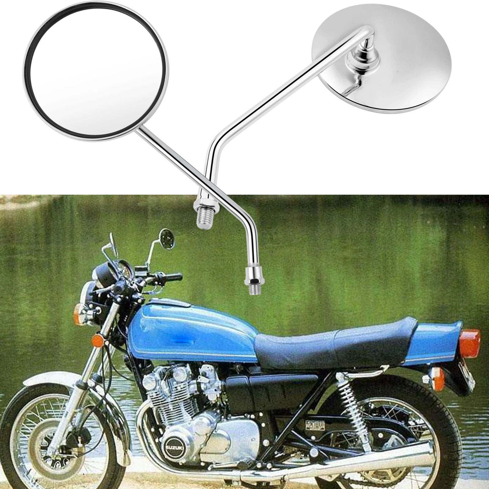 For Suzuki GS GSX GN 400 450 550 750 1100 D M10 Pair Moto Rearview Mirrors 10mm