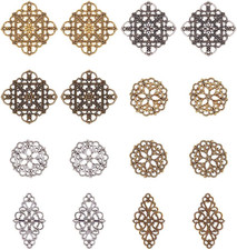 40pcs Filigree Connectors, 3 Color Rhombus Flower Charms Hollow Pendants Tibetan