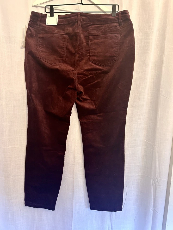Pantalones de terciopelo púrpura/borgoña para mujer 14 calce ajustado elástico cómodo nuevos con etiquetas Foto 4 de 4