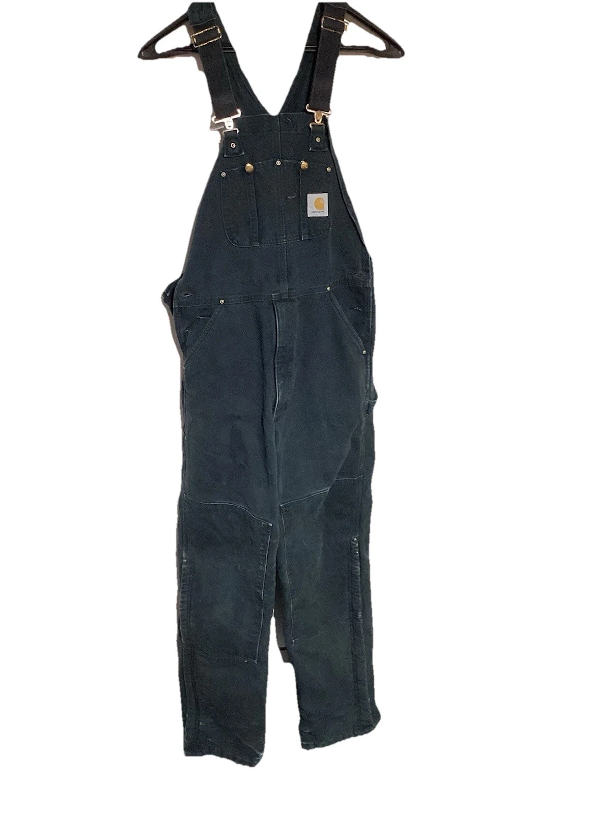 Carhartt Insulated Quilt Lined Bib Double Knee Overalls R02 BLK 34 X 36 Clean