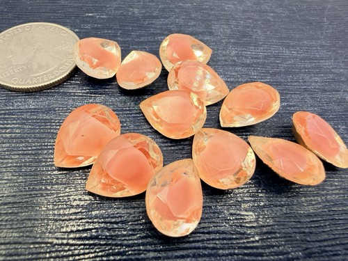 12 Pcs Vintage 10x14mm Givre Pink Teardrop Pear Foiled Rhinestones Findings Lot