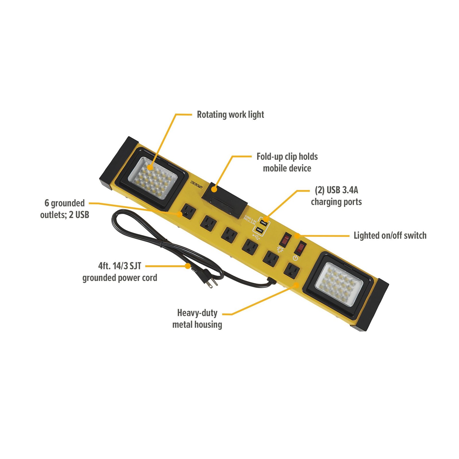 Strongway 6-Outlet Power Bar, 14/3 Ga., 15 Amps