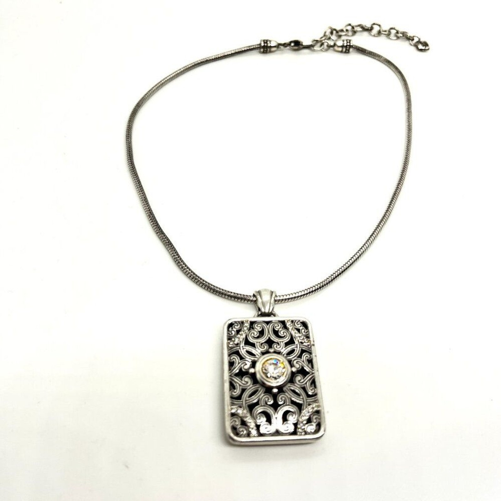 Brighton Silver Scroll Rectangle Pendant Necklace… - image 5