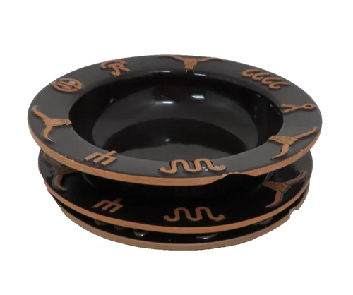 Frankoma King Ranch Black Set of 2 Salad Plates & 1 Soup Bowl  Longhorn Pottery