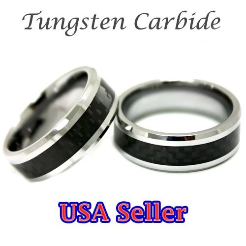 New Item Tungsten Carbide Ring Chrome w/Carbon Fiber Wedding Band Mens Jewelry - Picture 1 of 1