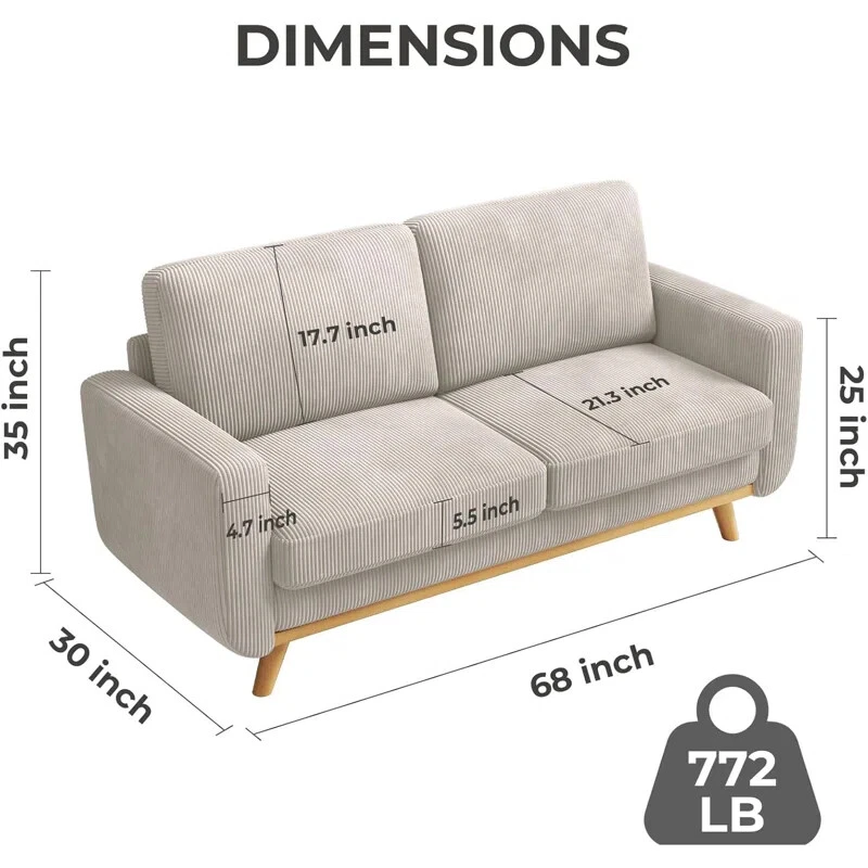 Sofá de apartamento de pana, sofá de 2-3 plazas, sofá moderno sofá sofá sofá para sala de estar Foto 3 de 4