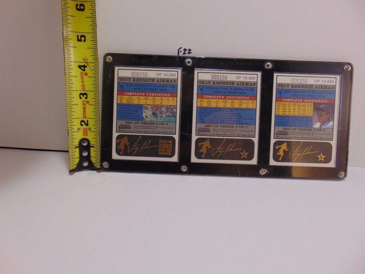 1993 Bleachers 23KT Gold Troy Aikman 3 Card Set LE #ed 156/10000