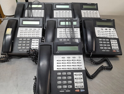 Lot of 7 Samsung iDCS 28D LCD Phones Black/Charcoal  With Stand