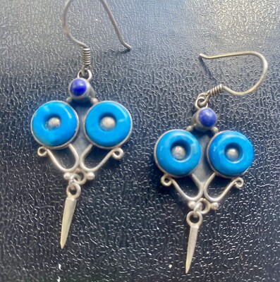 Authentic Antique Chinese earrings Turquoise (2),+ Amethyst (1) each On  SS 925