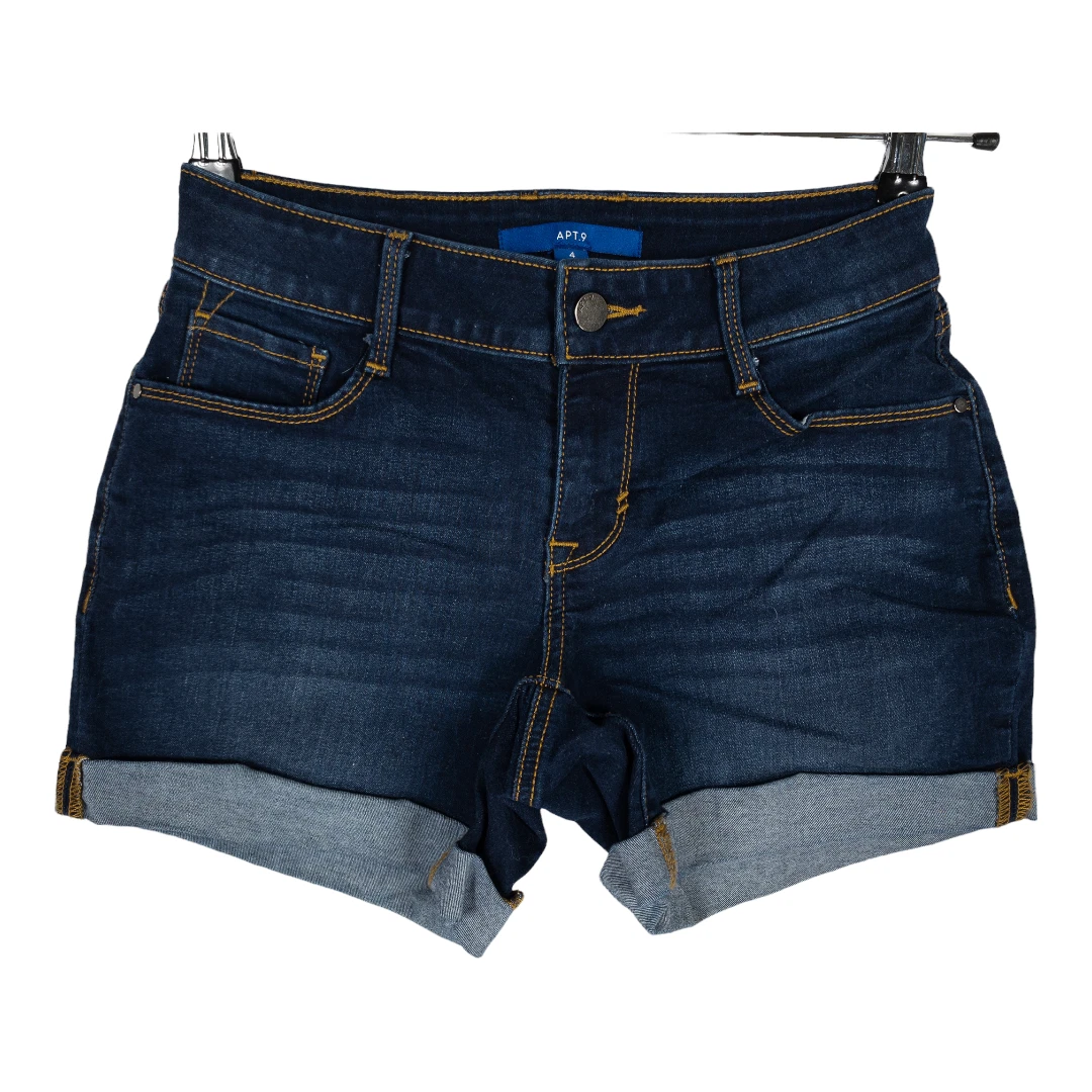 Apt. 9 Denim Jean Shorts Women Sz 4 Blue Dark Wash Cuffed Cotton Blend Stretch
