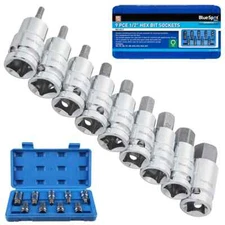 BlueSpot Hex Bit Socket Set 9 Piece 1/2" Drive H4- H17mm S2 Steel
