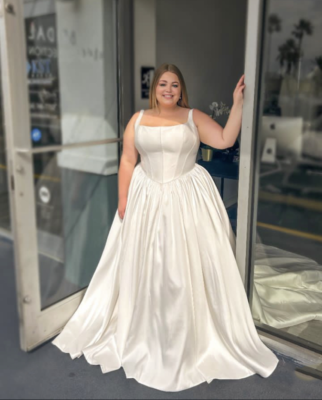 Silk Satin Wedding Dresses Plus Size Spaghetti Straps Sweep Train Bridal Gowns | eBay Silk Satin Wedding Dresses Plus Size Spaghetti Straps Sweep Train Bridal Gowns | eBay
