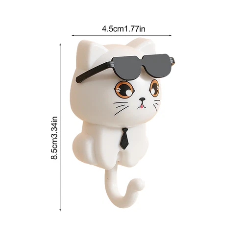 Katze Schlüsselanhänger niedlich Katze Schlüsselhaken mit Sonnenbrille selbstklebend Kleiderhaken Schlüsselhalter - Bild 7 von 17