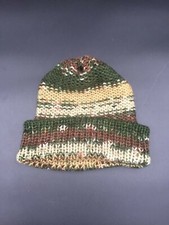 Children's Youth Hand Knit Beanie Hat Cap Green Tan Brown