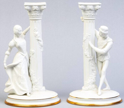 Franklin Mint Bisquit Porzellan - 2 St.Figur/Kerzenstender ''Romeo and Juliet''