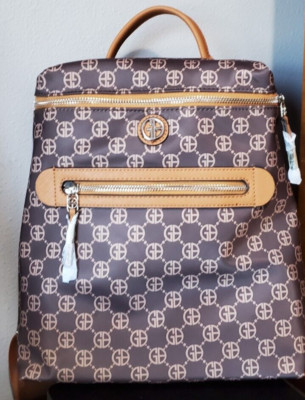 Giani Bernini Nylon Small Backpack Logo Chocolate Brown Monogram
