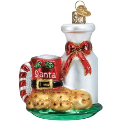 Old World Christmas SANTA'S MILK & COOKIES (32538) Glass Ornament w/ OWC Box