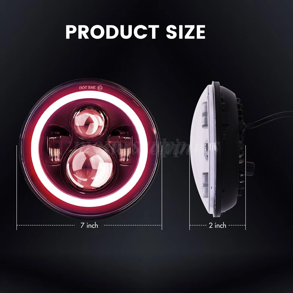 For Chevy C10 C20 C30 Pickup Camaro Pair 7" Round LED Headlights Red Halo DRL Foto 4 de 4